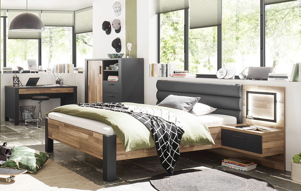 Jugendzimmer Set mit Softclose Funktion DARWIN-78 in Montana Eiche Nb. mit grau