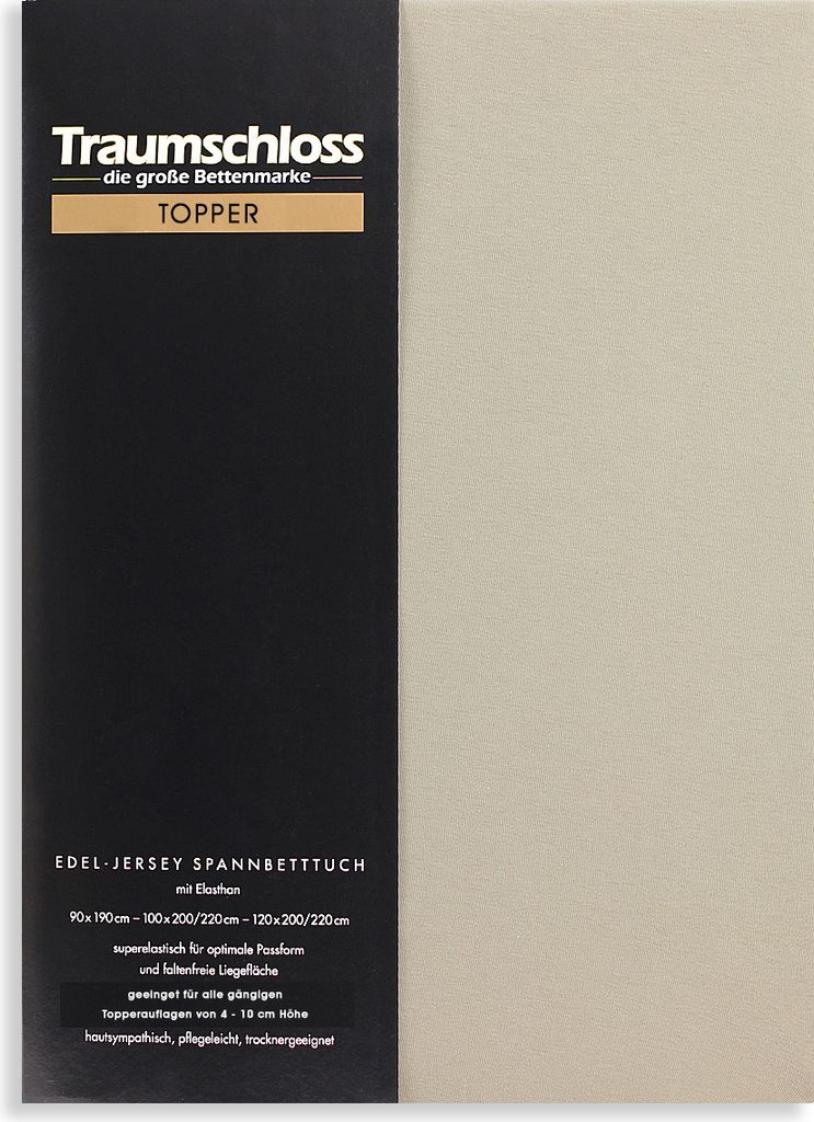 Traumschloss Topper Edel-Jersey Spannbettlaken 140-160 x 200-220 cm kiesel 165g/m², 95% gekämmte Mako Baumwolle, 5% Elasthan