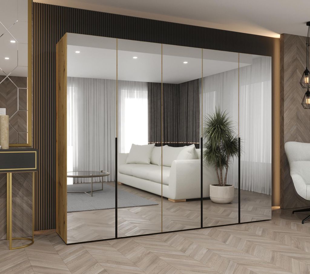 Spiegelschrank 250 cm BUGRA - Eiche handwerklich / schwarz