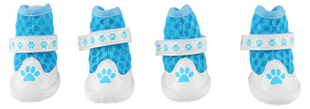 4 Stück Hundestiefel für den Sommer, modisch, atmungsaktives Netz, leicht, rutschfest, Pfotenschutz für Spaziergänge im Freien, Blau