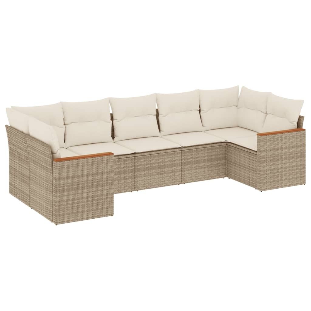 "2026 Aktion" 7-tlg. Garten-Lounge-Set - elegantes Design - Sitzgruppe/Gartengarnitur - mit Kissen Beige Poly Rattan - Terassenmöbel NeuMöbel564138