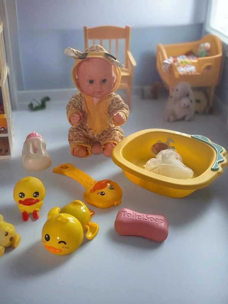 Ensemble de Jouets de Bain pour Bébé : Poupée Girafe et Accessoires