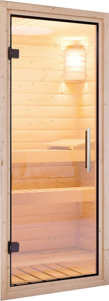 Sauna Türelement Karibu für 68 mm Saunen mit Ganzglastüre aus Klarglas 175x65,6x0,8 cm