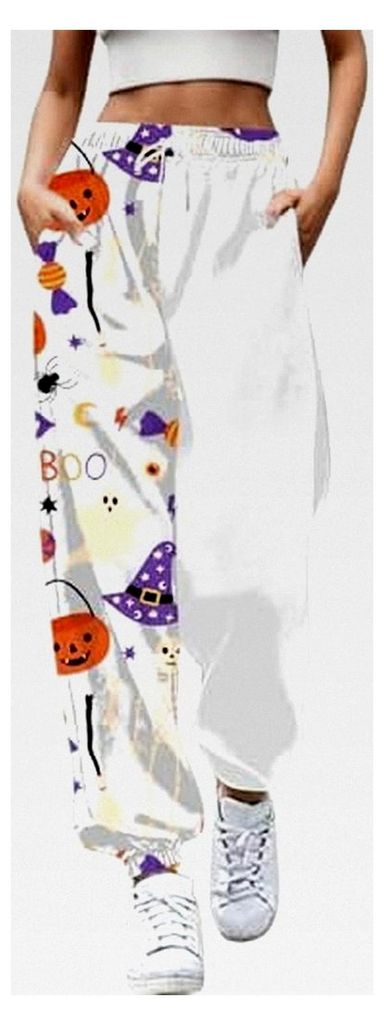 Halloween Kostüm Damen Baggy Jogginghose Sportlich Funktionshose Casual Freizeithose Lange Sporthose Mit Skelett Geister Kürbis Muster