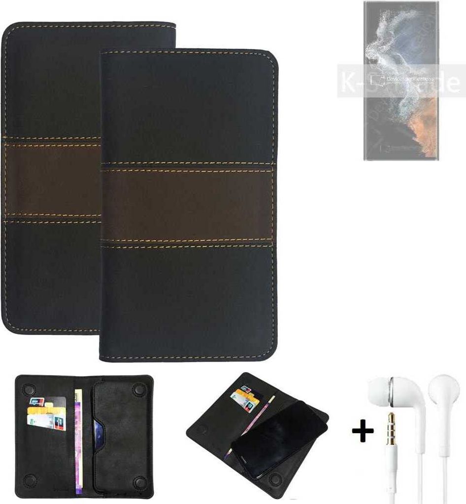 K-S-Trade Handyhülle + Kopfhörer kompatibel mit Samsung Galaxy S22 Ultra Exynos Schutzhülle Walletcase Bookstyle Tasche Schutz Case Hülle Wallet