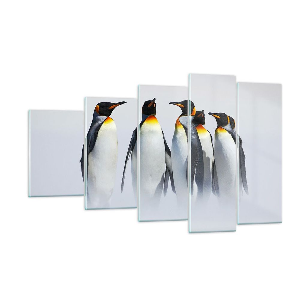 Bilder auf glas - Pinguine Winter Schnee Spaziergang - 100x60cm - Glasbilder - Wandbilder - Kunstdruck - Wanddekoration aus Glas - Glas Bilder - Wa...
