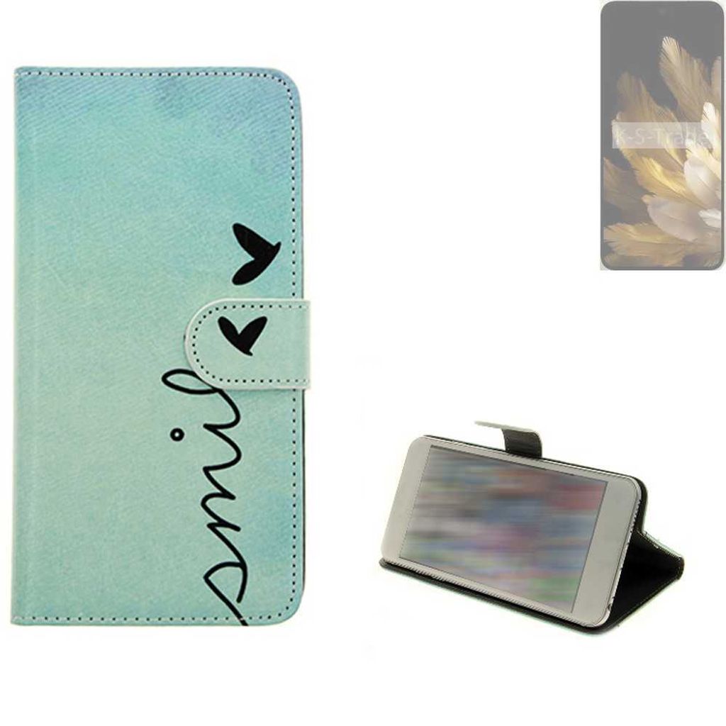 K-S-Trade Schutz Hülle Handy Hülle kompatibel mit Oppo Find N3 Hülle Handyhülle cover bookstyle Etui Handyhülle “smile“ türkis Standfunktion