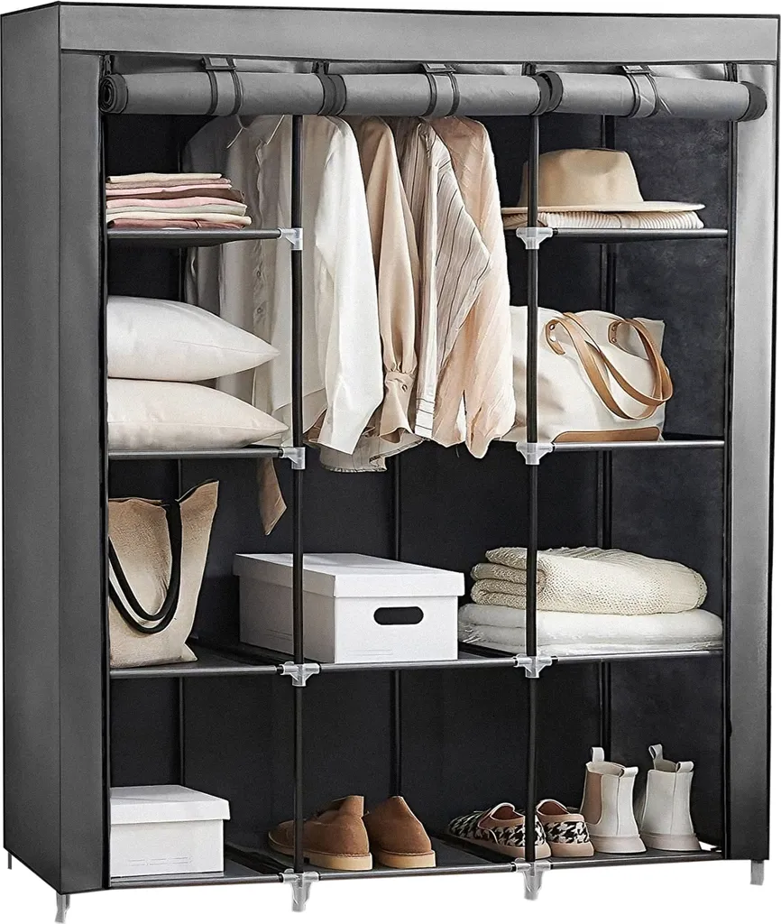 Armoire en tissu Gris XXL Pratique 148x42x172,5cm avec rangement textile