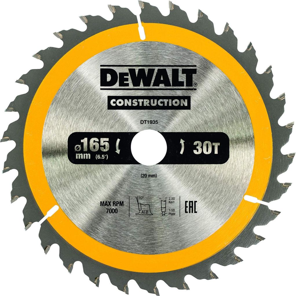 DeWalt DT1935-QZ Kreissägeblatt 165 x 20 mm, 30 Zähne, genageltes Holz