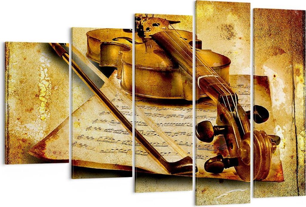 Bild auf Leinwand - Leinwandbild - Violine Instrument Notizen - 150x100cm - Wand Bild - Wanddeko - Leinwanddruck - Bilder - Kunstdruck - Wanddekora...