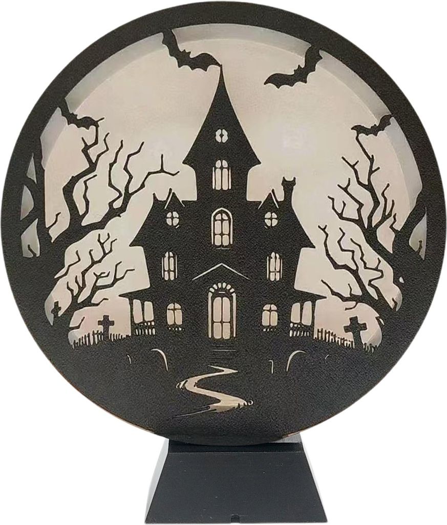 Halloween LED Laterne Holz Desktop Licht Hexe Kürbis Spinne Katze Designs Silhouette Ornament Spooky Tabletop Home Party Dekoration
