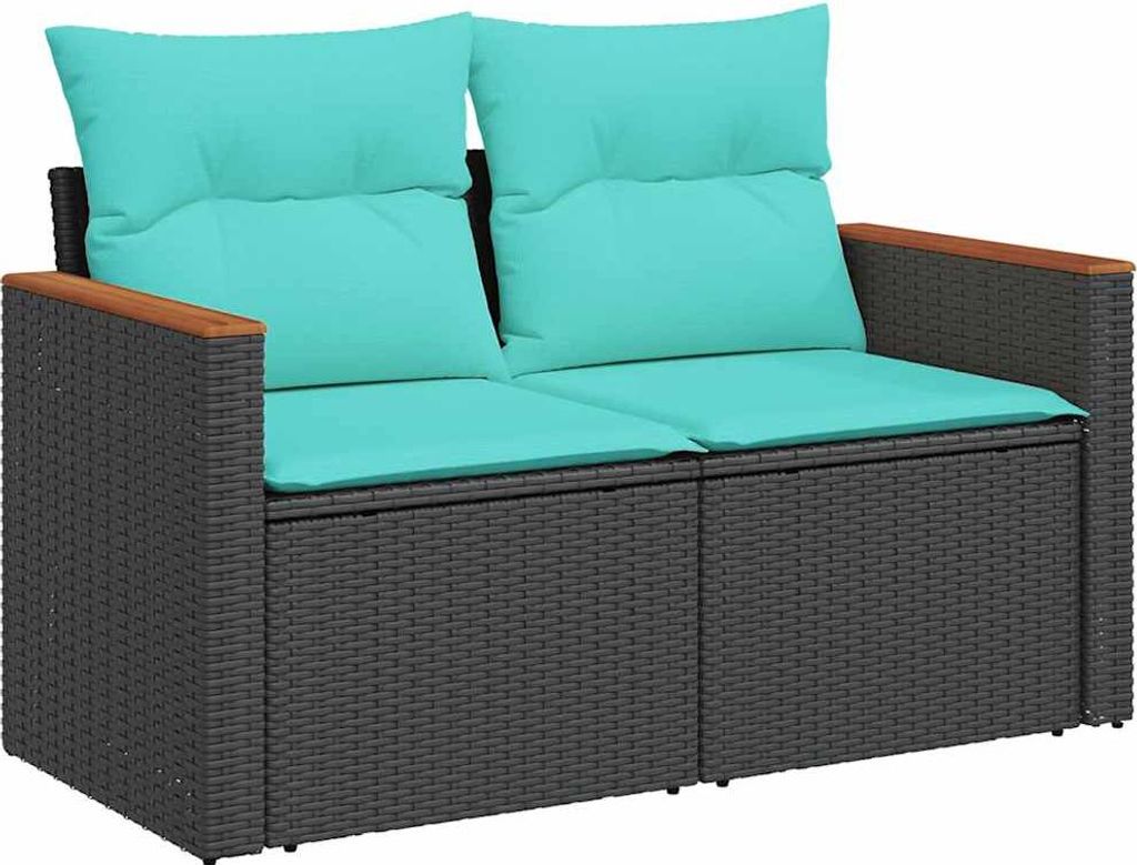 vidaXL 11-teiliges Gartensofa-Set mit Kissen, schwarzes Polyrattan