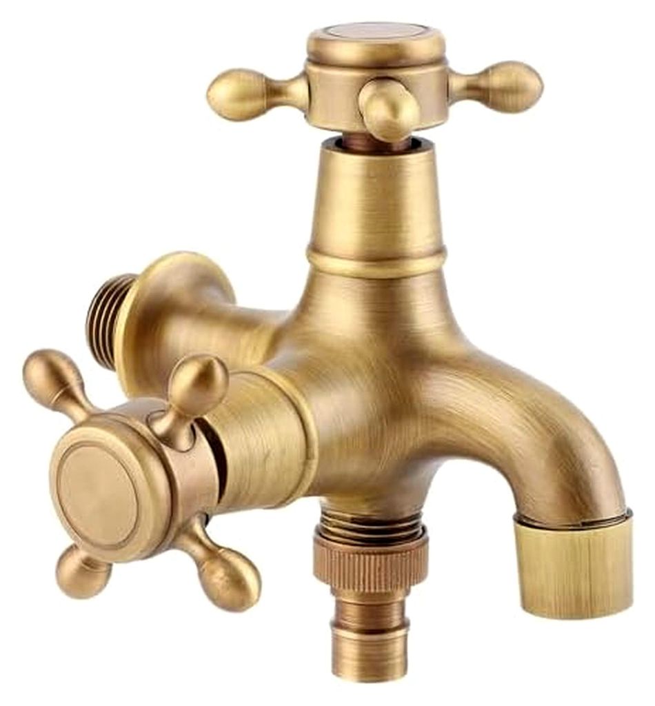 Vintage Wasserhahn für Waschmaschine G1/2in im Retro-Stil zur Wandmontage, Einhand-Doppel für heißes und kaltes Wasser, geeignet für Küche, Ba...