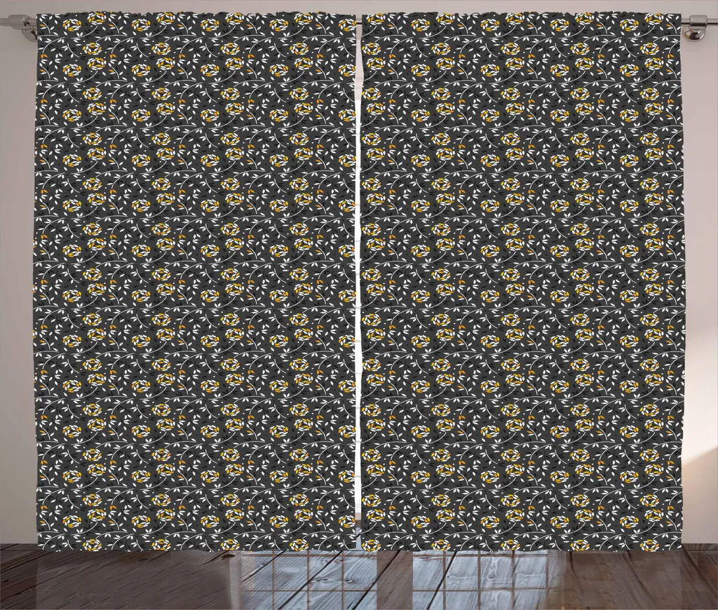 ABAKUHAUS Tenda Foglie Country 280x245 Lavabile | Grigio Giallo Arancio