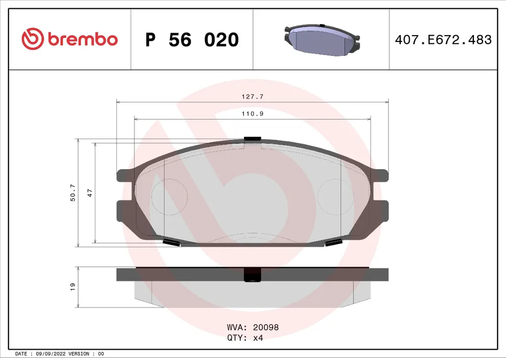 Brembo P 56 020 Plaquettes de Frein OE 4406005J86 pour Patrol GR IV