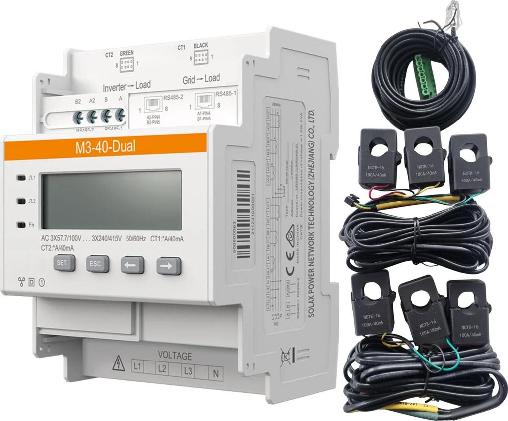 SolaX Power Meter, 3-phasig, M3-40 Dual, inkl. 2x 100A/40mA, 1 Stk.