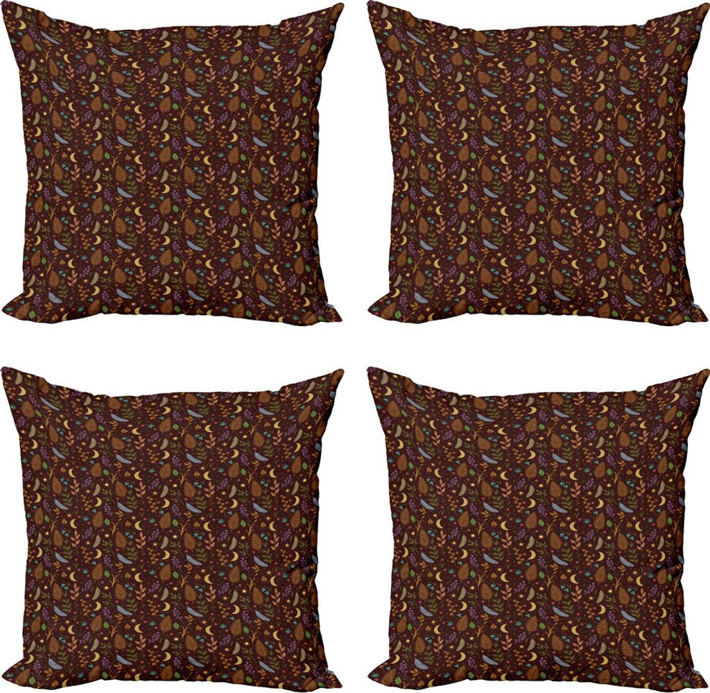 ABAKUHAUS Blätter Kissenbezug Set (4 Stück), Stern-Mond-und Laub-Motive, Moderner Doppelseitiger Digitaldruck, 50 cm x 50 cm, Mehrfarbig