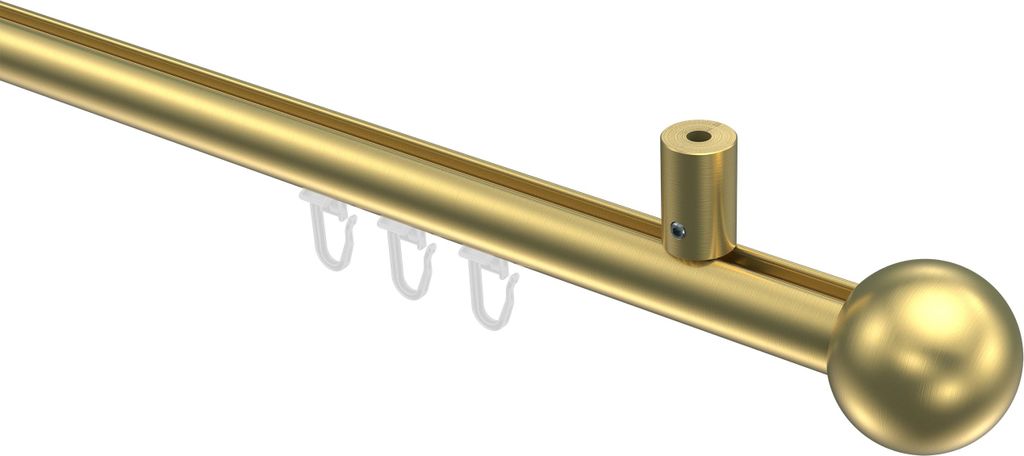Interdeco Innenlaufstange / Gardinenstange mit Innenlauf Messing-Optik, Typ Sonius Luino (Kugel) Deckenmontage, 20 mm Ø 1-läufig, 160 cm