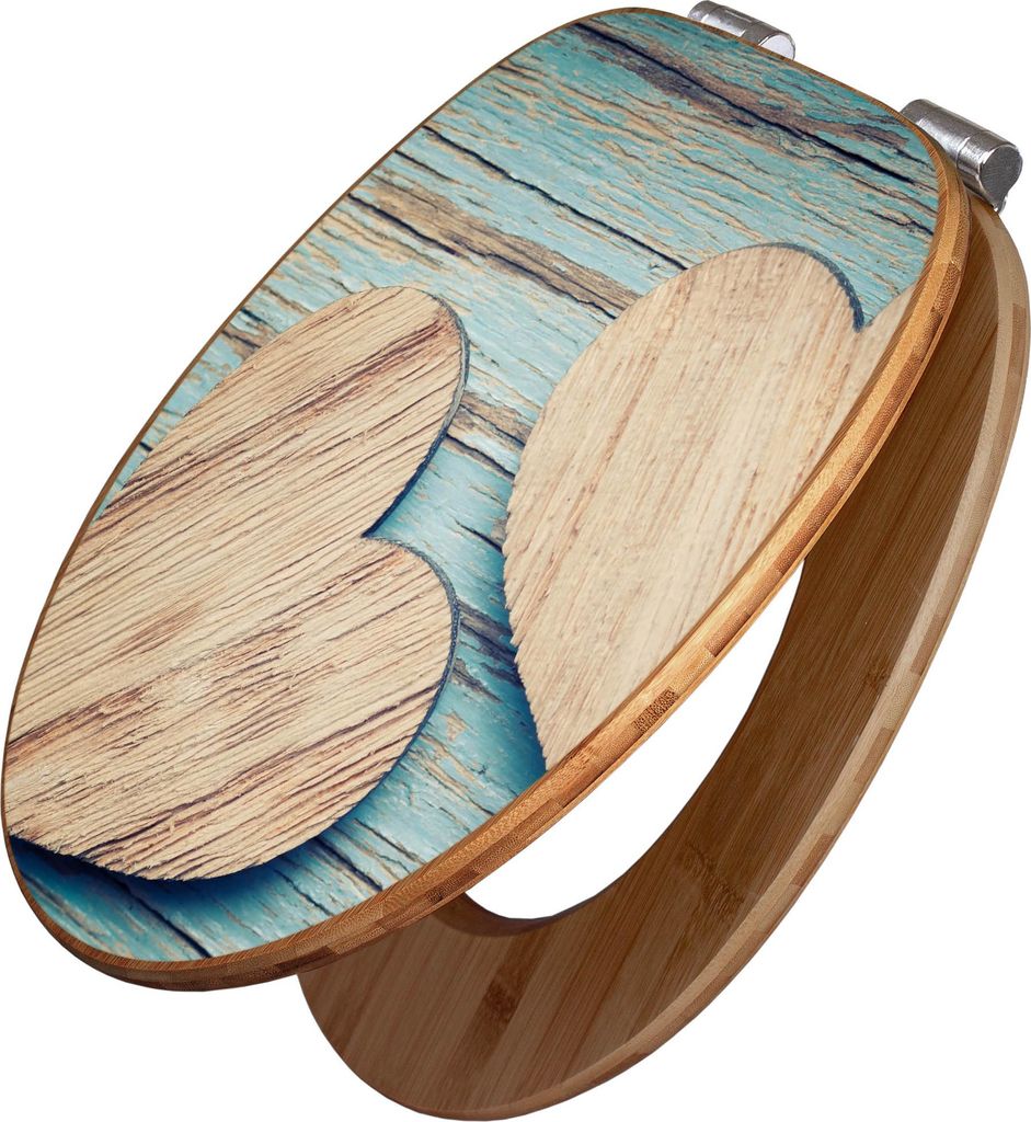 banjado Design WC Sitz Bambus Absenkautomatik -Holz Herzen - Toilettendeckel mit Absenkautomatik Holz/hochwertiger Bambus Klodeckel/WC-Sitz für al...