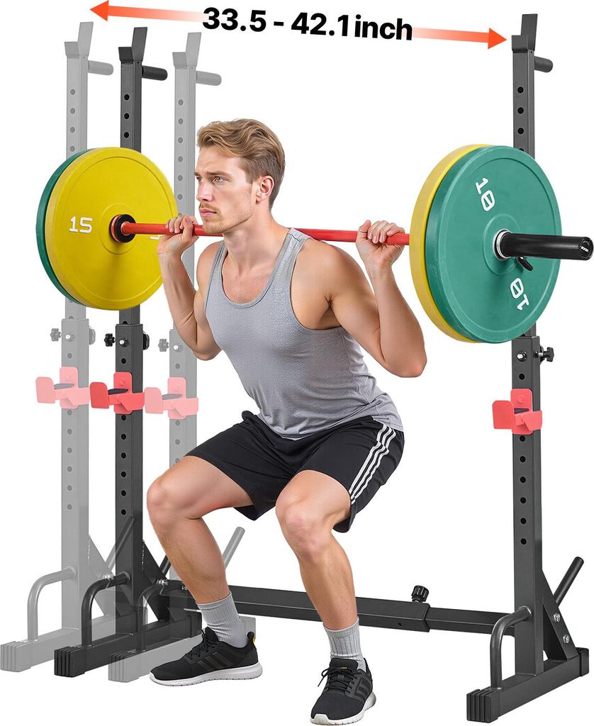 VEVOR Power Cage Squat Rack für Heimfitnessstudio mit verstellbarer Höhe & Breite, 250 kg Tragkraft, Krafttrainingsgerät mit Hantelablagen und J...