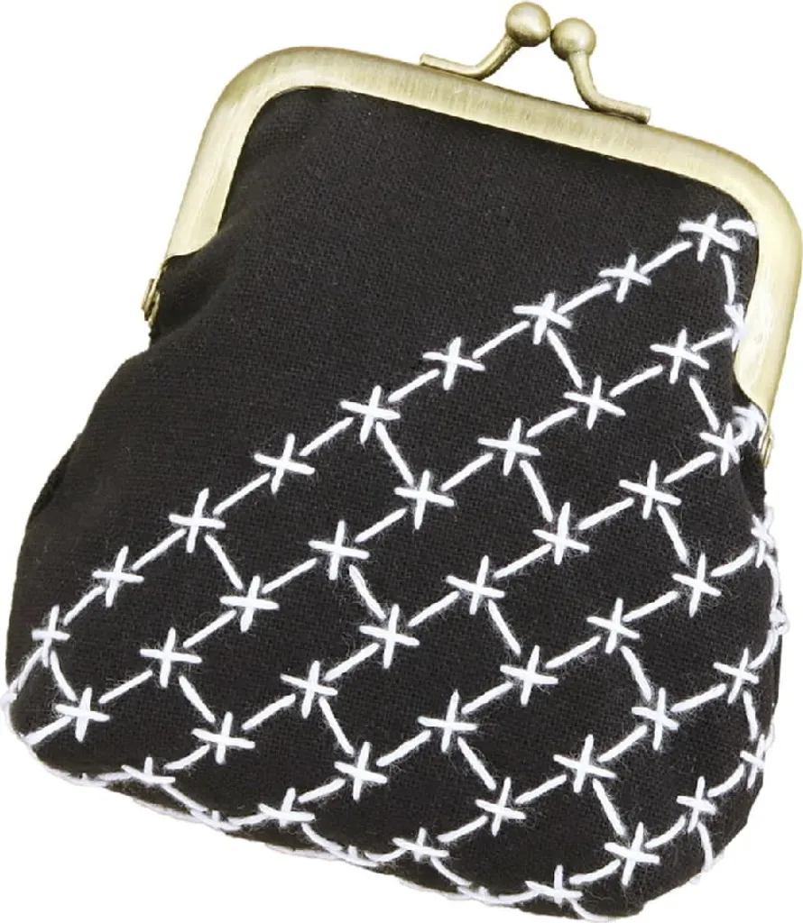 DIY Broderie Japonaise Sashiko Kit Sac Gamaguchi Navy Olympus 34x28