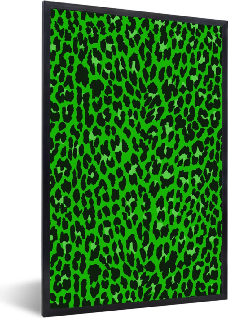 MuchoWow Gerahmtes Poster Leopard - Muster - Grün 40x60 cm - Poster mit Schwarzem Bilderrahmen Wandposter Rahmen Foto Bilder - Papierdruck - Wan...