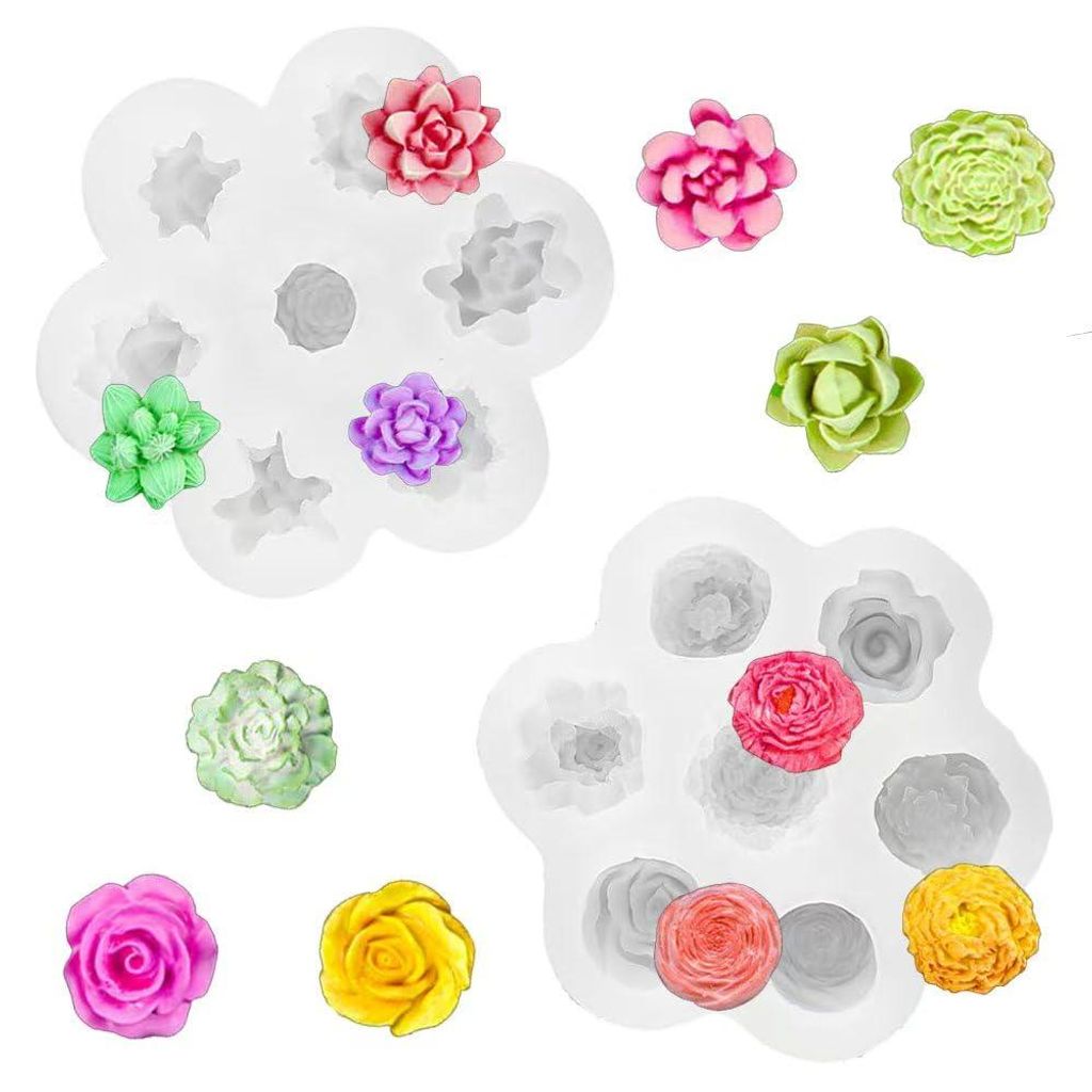 14-teiliges Silikonformenset mit 3D-Blumen- und Sukkulentenformen für handgefertigte Duftkerzen, Seife, Schokolade, Gips- und Harzkunstwerke.