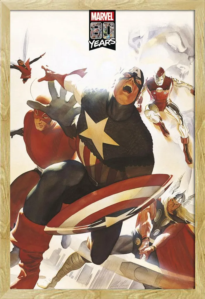 Affiche Avengers Marvel 80 ans sous cadre bois hêtre Shinsuke Maxi 61cm