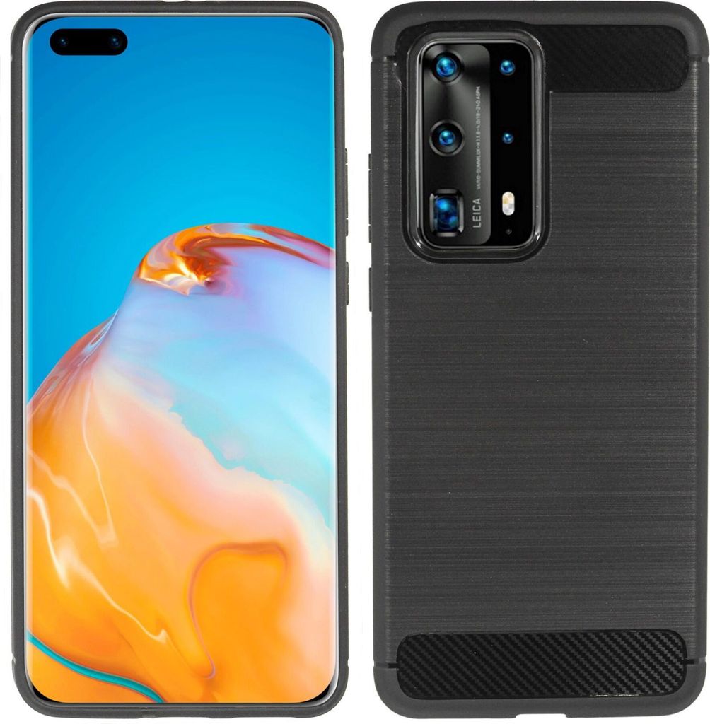 cofi1453 Silikon Hülle Bumper Carbon kompatibel mit HUAWEI P40 PRO Case TPU Soft Handyhülle Cover Schutzhülle Schwarz