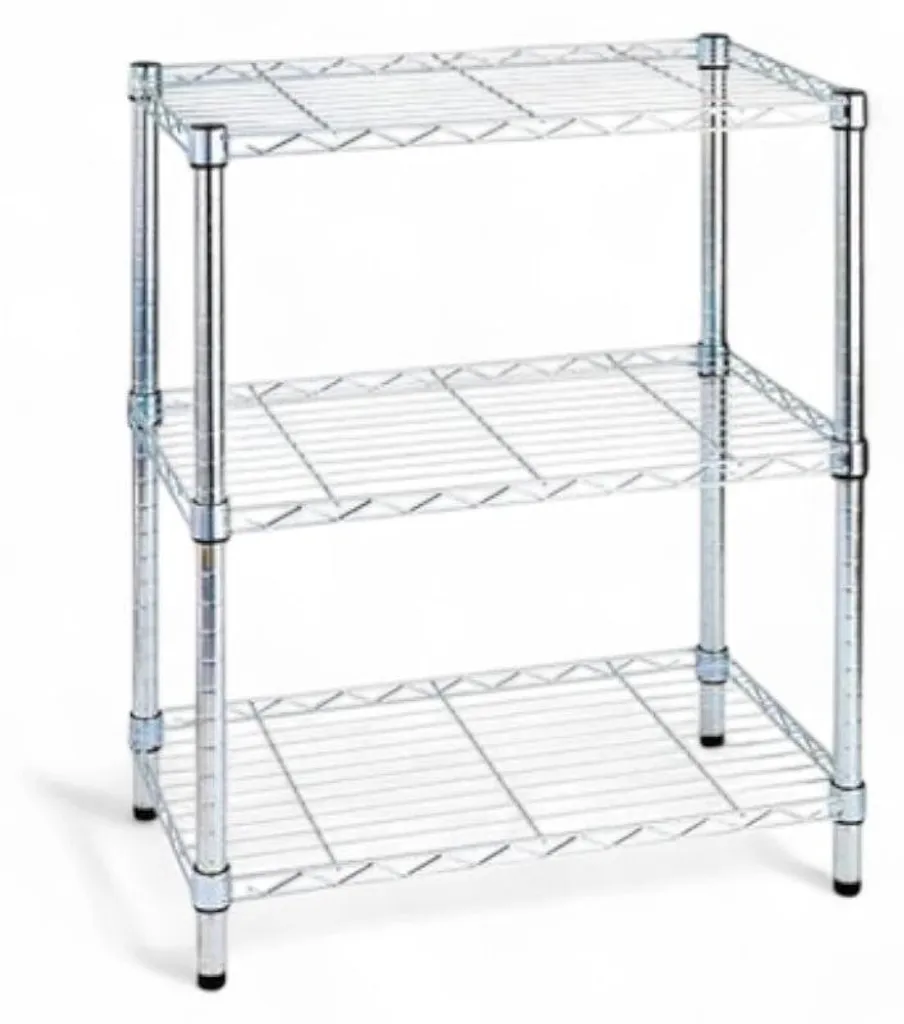 Étagère en métal chromé 60x35x90 cm avec 3 tablettes haute capacité