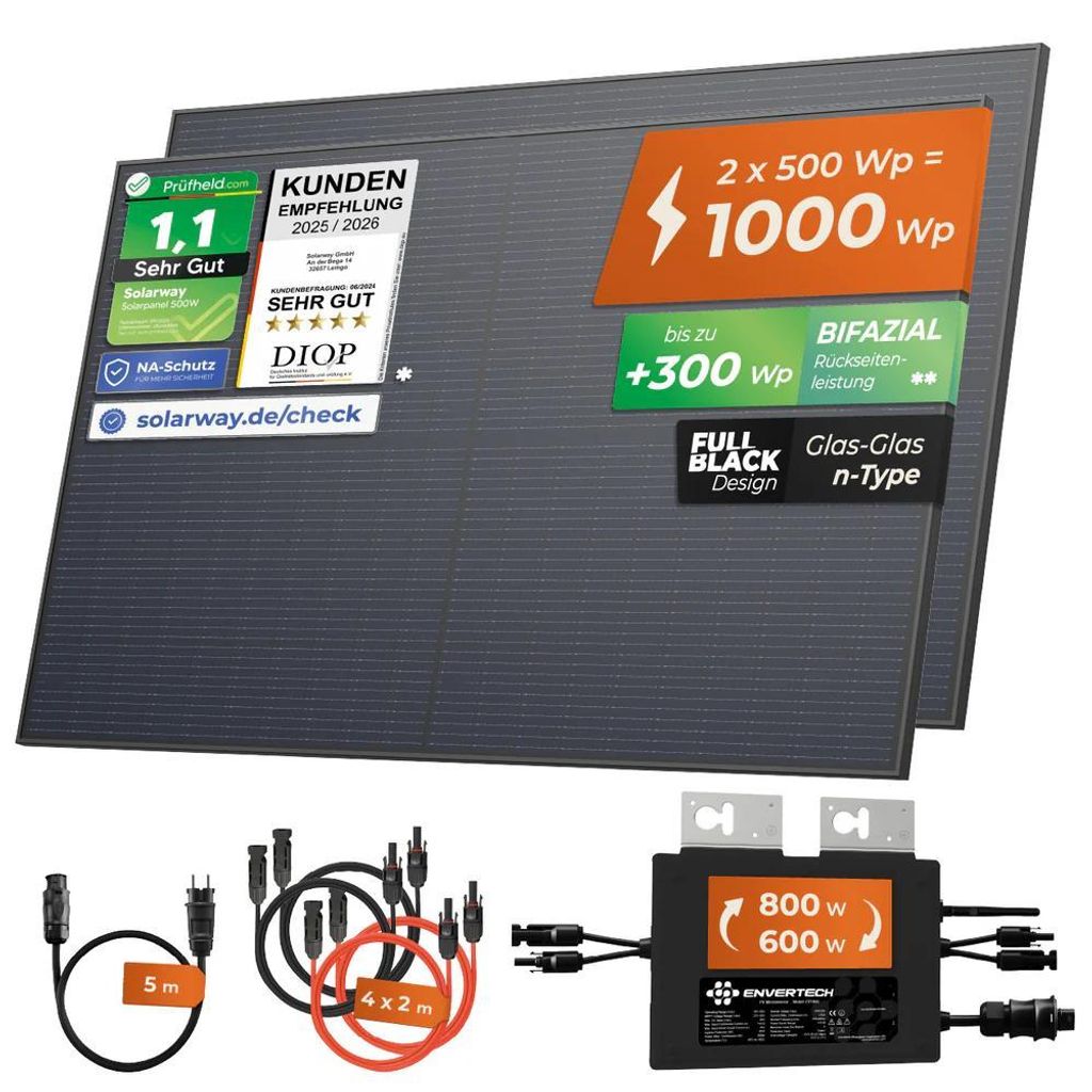 Solarway 1000W Balkonkraftwerk 800W komplett Steckdose - Produktbild 
