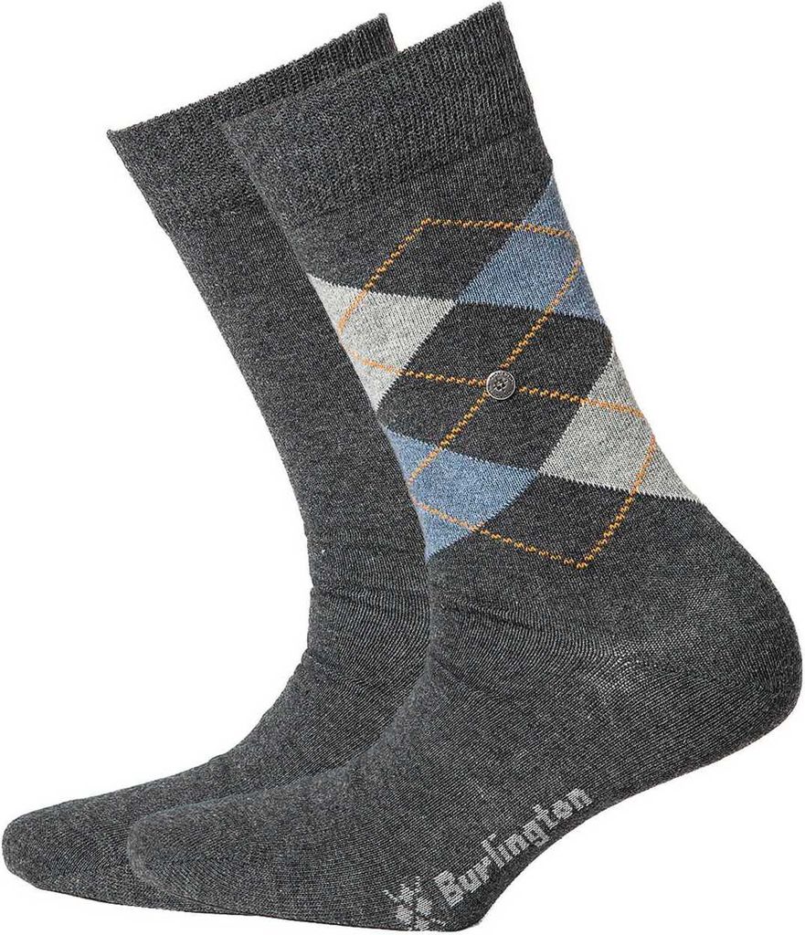 Burlington Damen Socken Everyday Mix 2er Pack - Raute und Uni, One Size, 36-41 Anthrazit