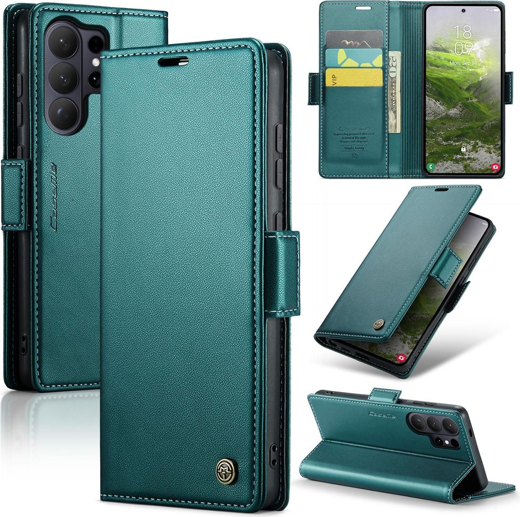 Lederhülle für Samsung Galaxy S26 Ultra Brieftasche Kartenfach Schutzhülle mit Standfunktion Grün