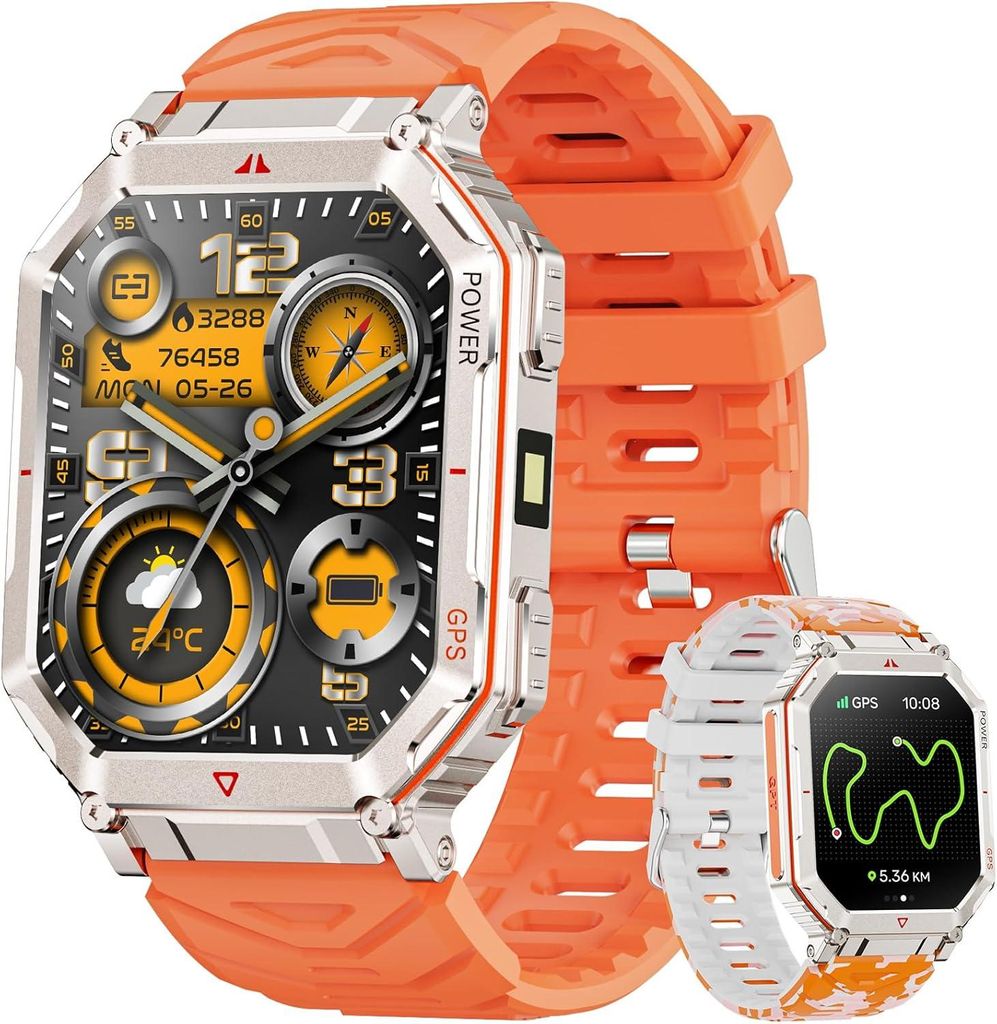 Smart Watch für Männer mit GPS / Kompass, GPT-Sprachassistent, mit LED-Taschenlampe, 2,01 "HD-Display Bluetooth-Anruf, mit mehreren Sportmodi