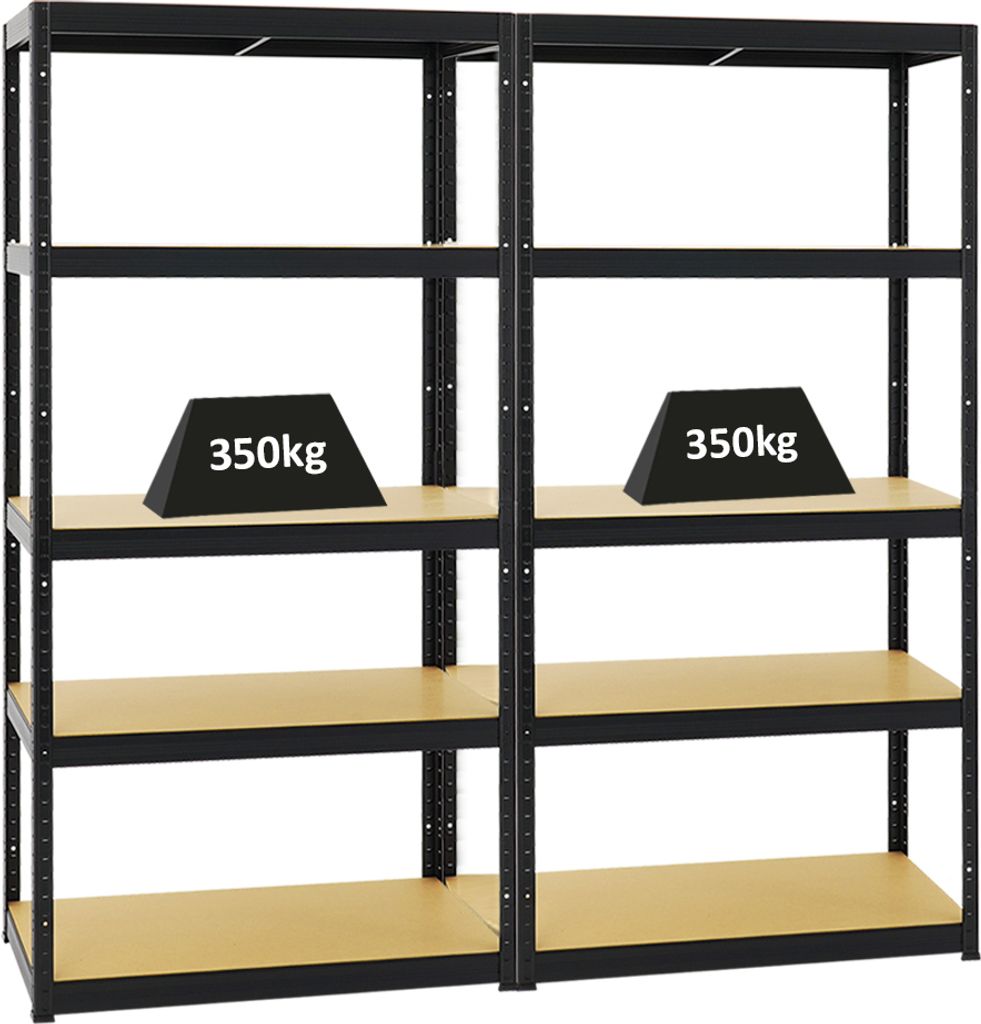 Mega Deal | 2x Schwerlastregal Slim Elephant S | HxBxT 180x90x45 cm | 5 Ebenen | Fachlast 350 kg | Schwarz