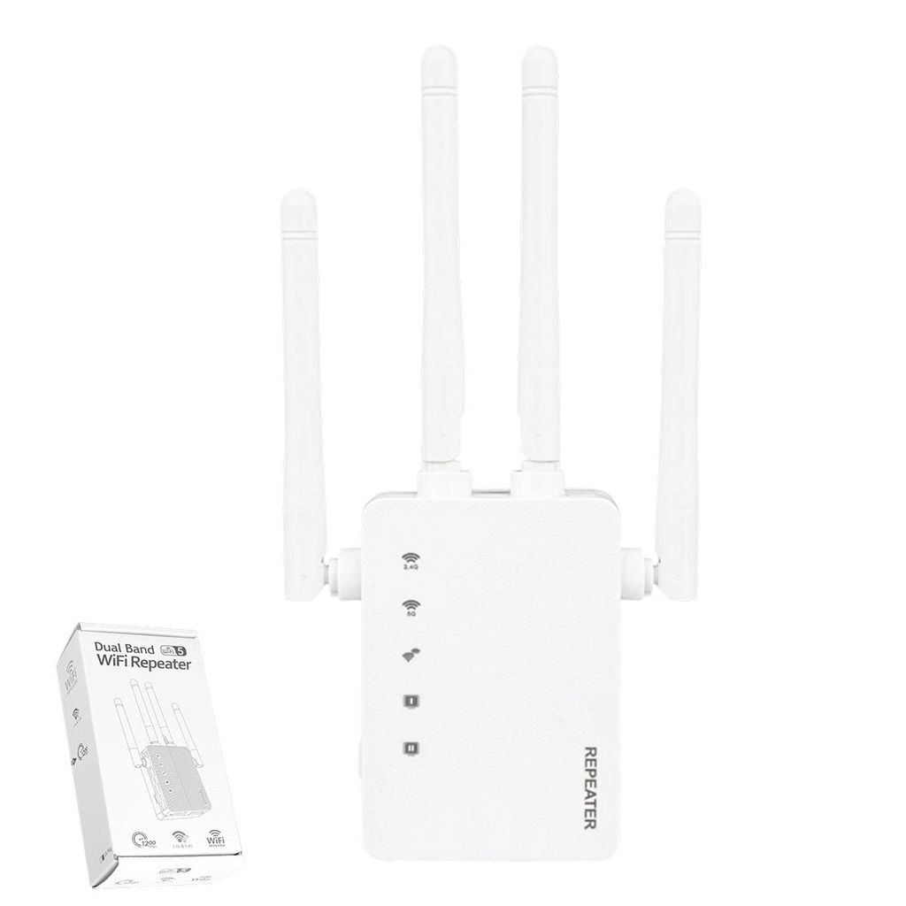 Dualband WiFi 1200M, 2.4/5.8GHz, 4 Antennen, LAN RJ45, WPS Range Extender, Signal Booster 300+867Mbps, WLAN Verstärkung