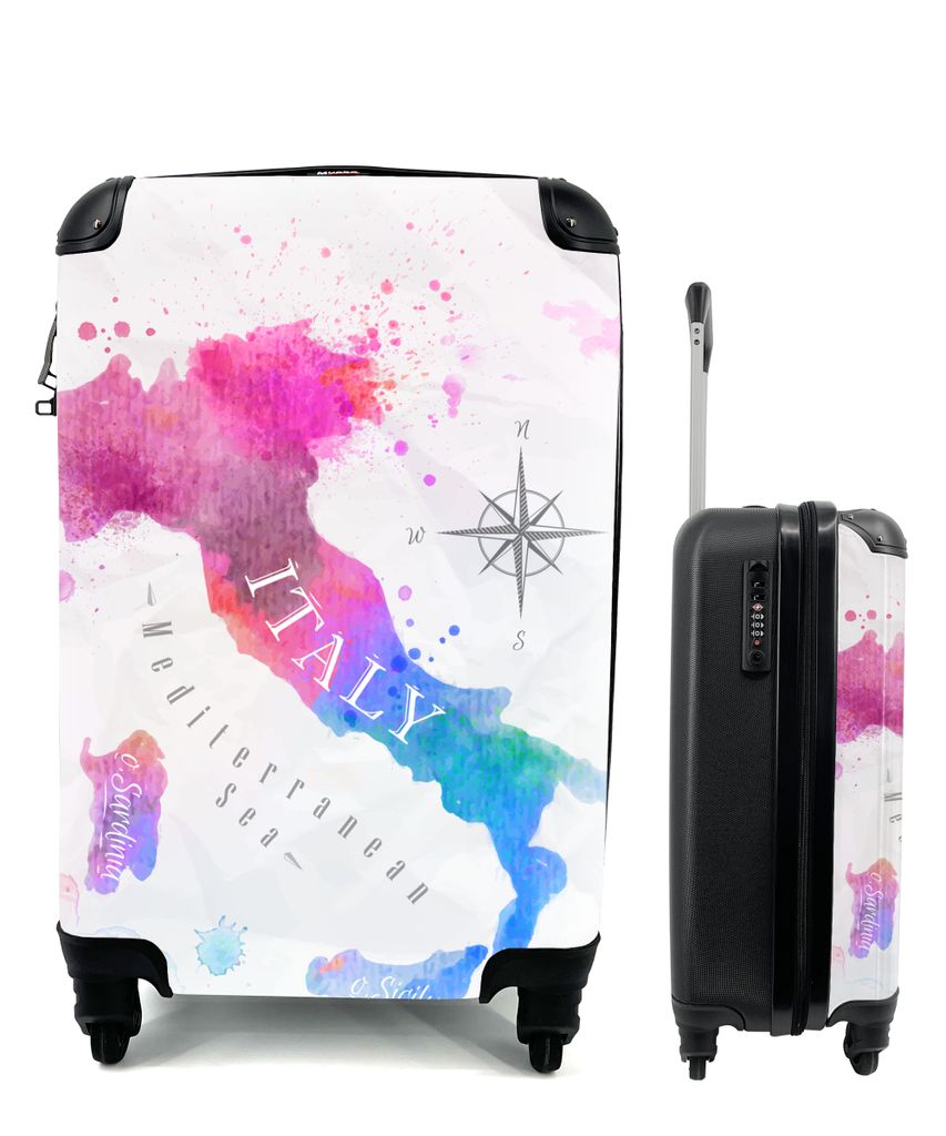 MuchoWow Koffer Handgepäck Trolley Rollkoffer Kleine Reisekoffer mit 4 Rollen - Karte - Aquarell - Italien - Cabin Size < 55x40x23 cm & 55x40x20...