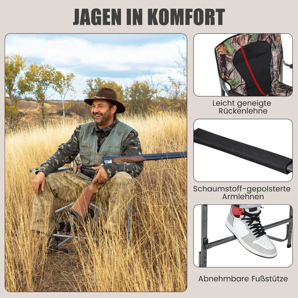 Chaise de chasse pliable robuste 150kg avec tablette d'appoint noire
