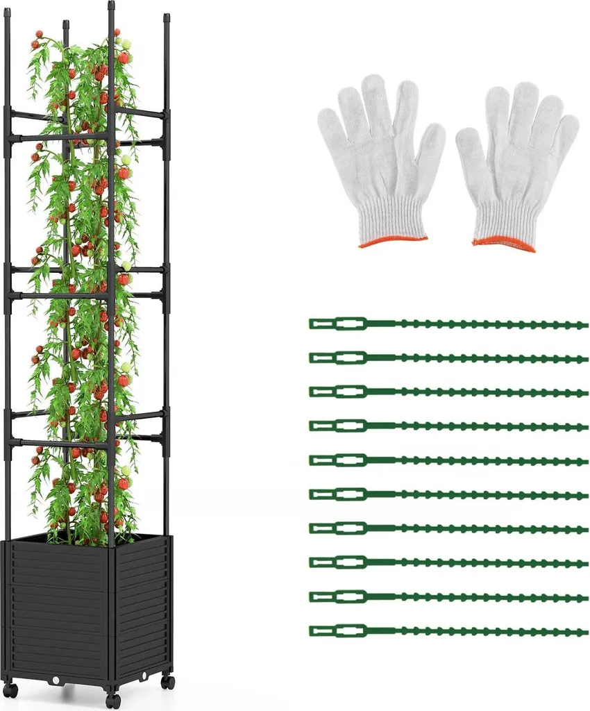 Tuteur colonne pour grimpantes avec bac à fleurs obélisque ajustable