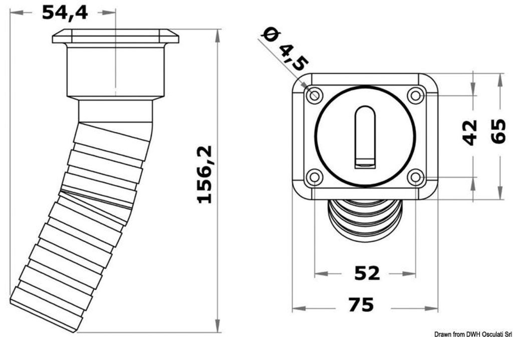 Quadrat Wasserdeckfüllstutzen lange Version 38 mm - Osculati 20.455.02