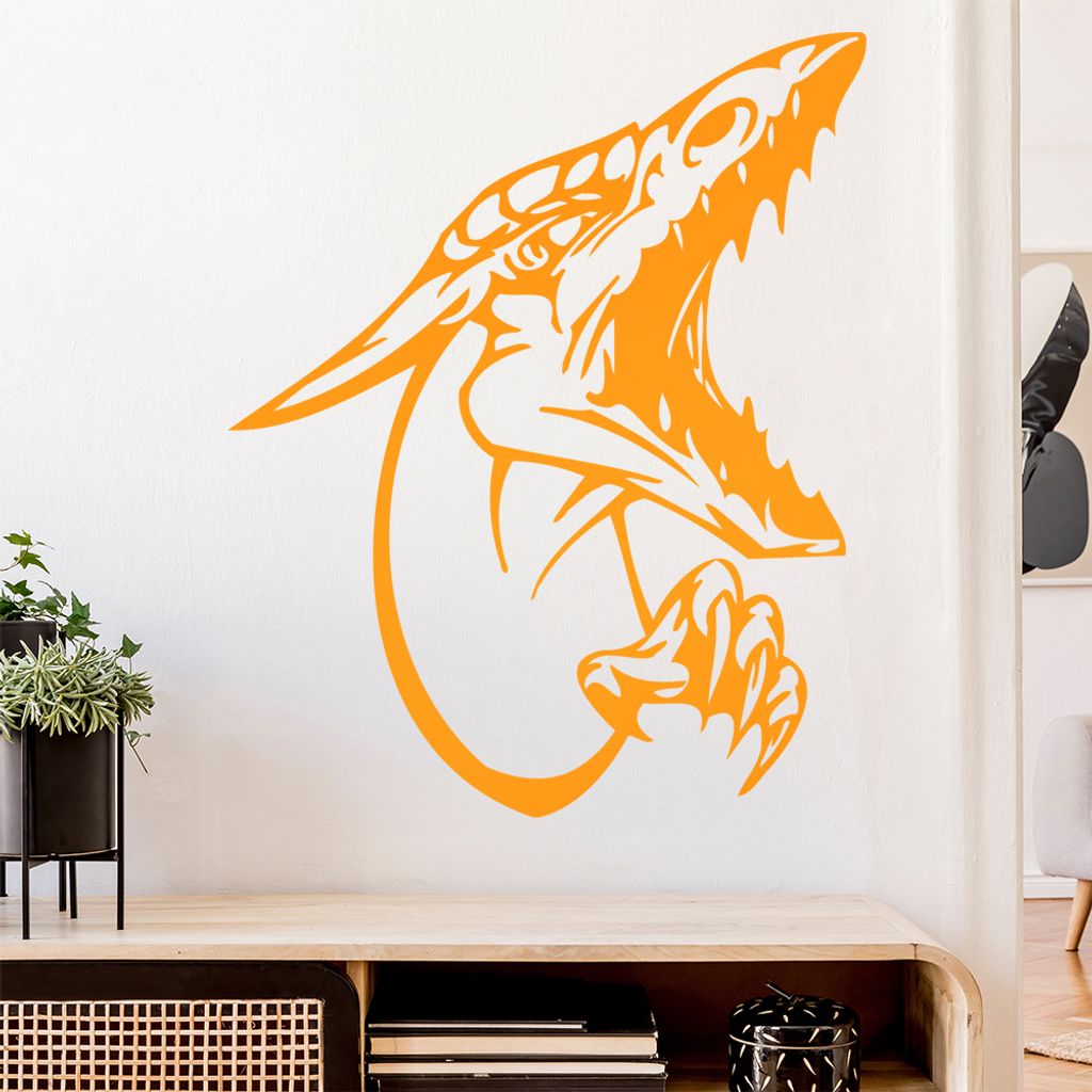 Drachen Kopf Wandtattoo in 6 Größen - Wandaufkleber Wall Sticker - Dekoration, Küche, Wohnzimmer, Schlafzimmer, Badezimmer