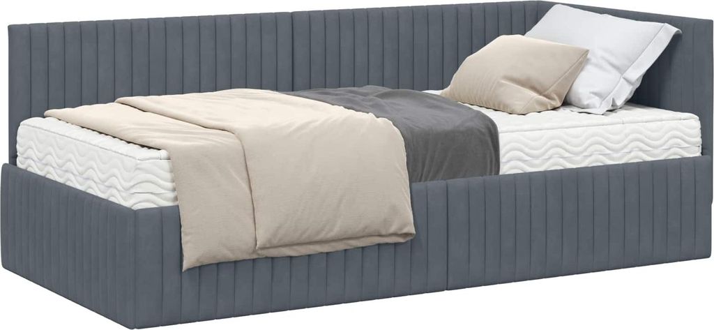 Eckbettgestell mit Matratze mit Kopfteil 2 pcs Grau Samt