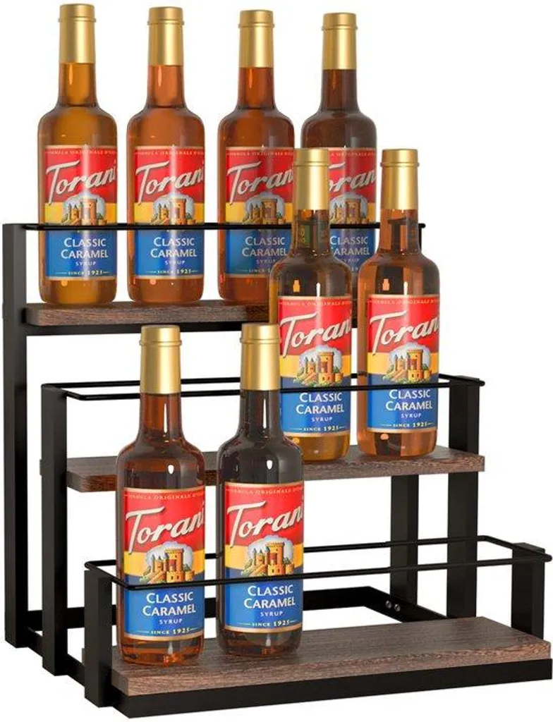 Porte-bouteilles 12 fentes en bois et métal rustique pour sirops et vins