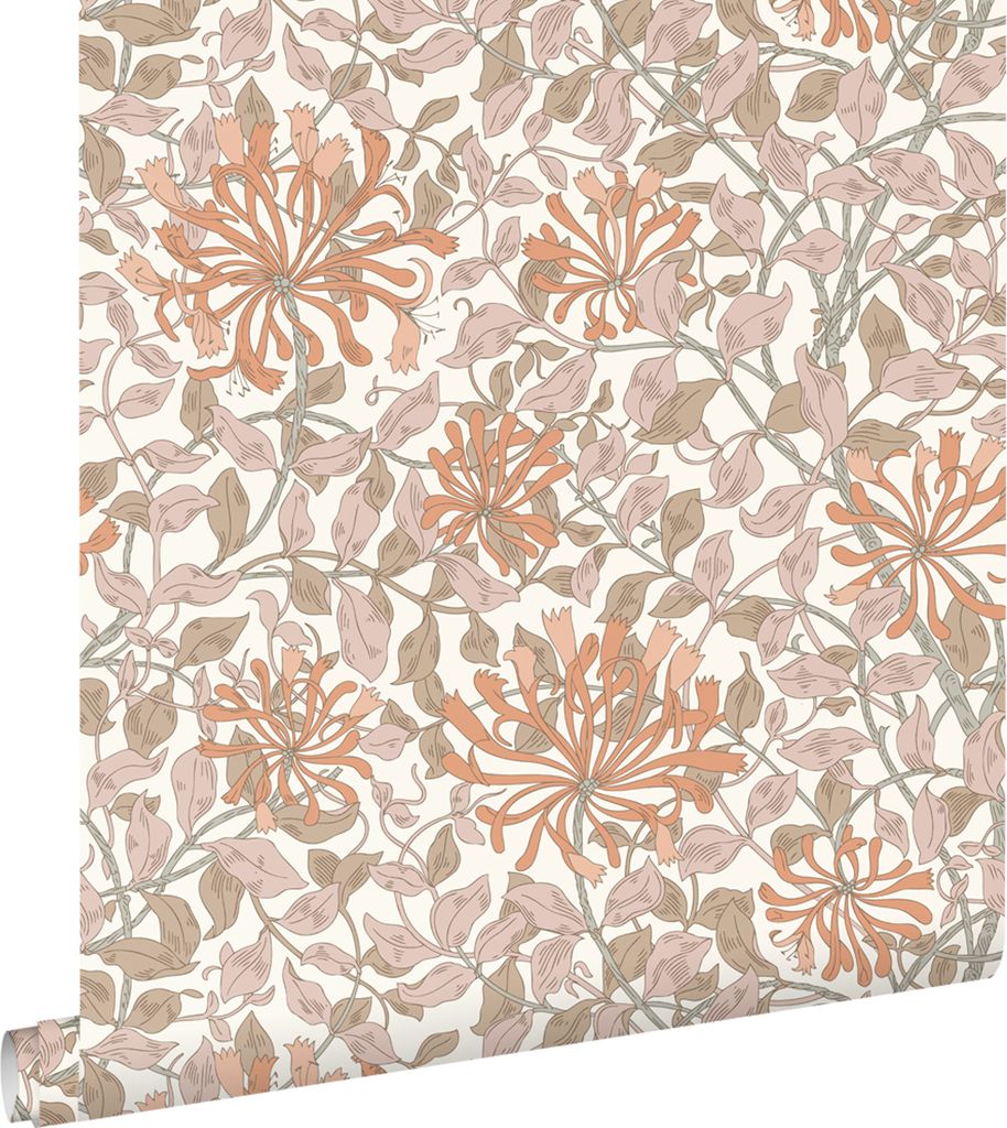 ESTAhome Tapete Blumen Terrakotta und Altrosa 50 x 900 cm