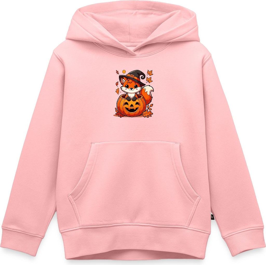 Spreadshirt Süßer Halloween Fuchs Im Kürbis Mit Hexenhut Kinder Premium Hoodie, 134/140 (8 Jahre), Rosa
