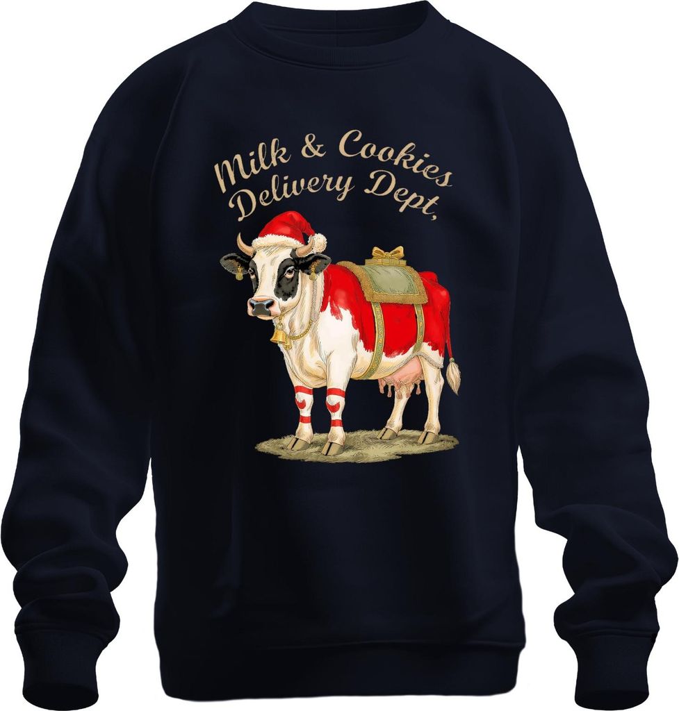 Milk & Cookies Delivery Dept Weihnachtskuh Santa Glocke Geschenk Uni Sweatshirt Pullover, Navy, XL