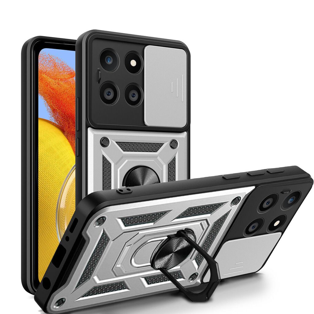 Outdoor Panzer Hülle Honor X6B Handyhülle mit Slide Kameraschutz Ringhalter Silber