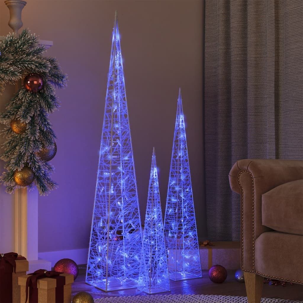 The Living Store LED-Leuchtkegel-Set Acryl Deko Blau 60/90/120cm