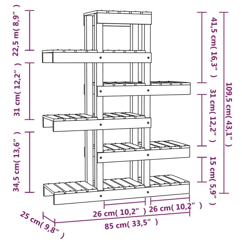 Scaffale Porta Piante Moderno Nero 110cm - Legno di Pino Massiccio - 8
