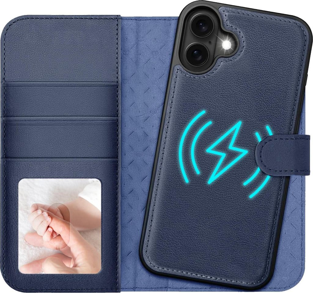 2in1 Magnet Wallet Handyhülle für iPhone 16 Hülle RFID Schutz, abnehmbare Magnet Hülle, MagSafe kompatibel, stoßfestes Case mit Fotofenster